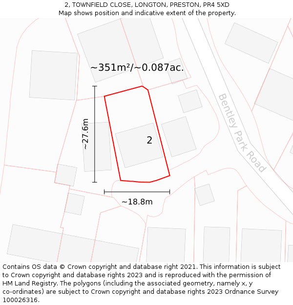 2, TOWNFIELD CLOSE, LONGTON, PRESTON, PR4 5XD: Plot and title map