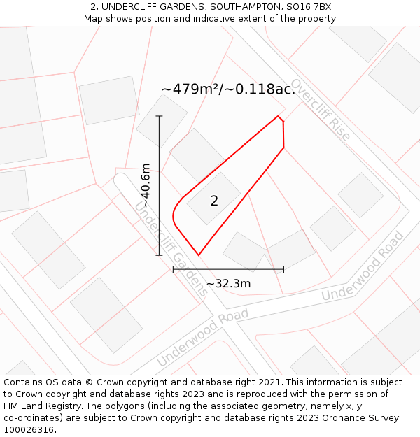 2, UNDERCLIFF GARDENS, SOUTHAMPTON, SO16 7BX: Plot and title map