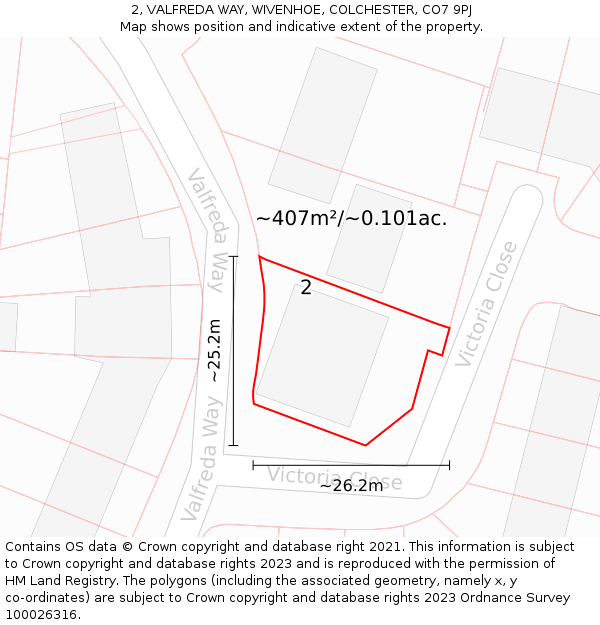 2, VALFREDA WAY, WIVENHOE, COLCHESTER, CO7 9PJ: Plot and title map