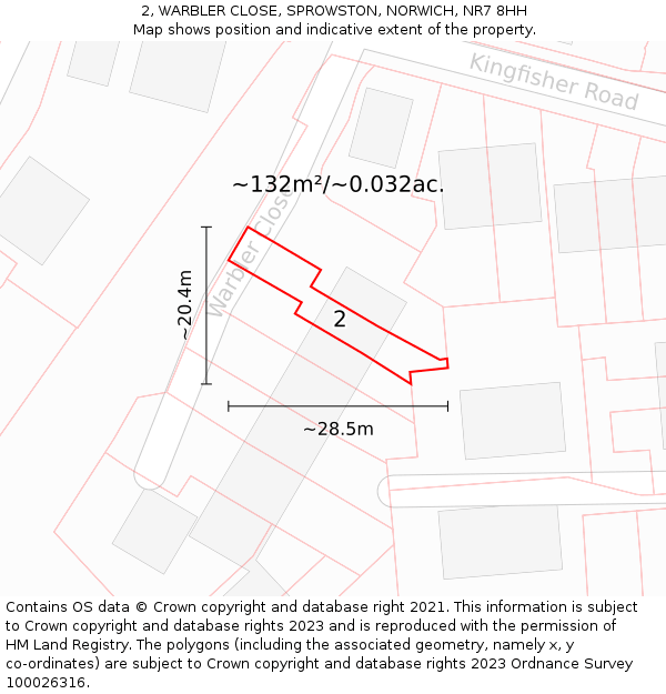 2, WARBLER CLOSE, SPROWSTON, NORWICH, NR7 8HH: Plot and title map