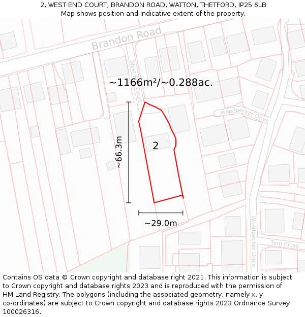 2, WEST END COURT, BRANDON ROAD, WATTON, THETFORD, IP25 6LB: Plot and title map