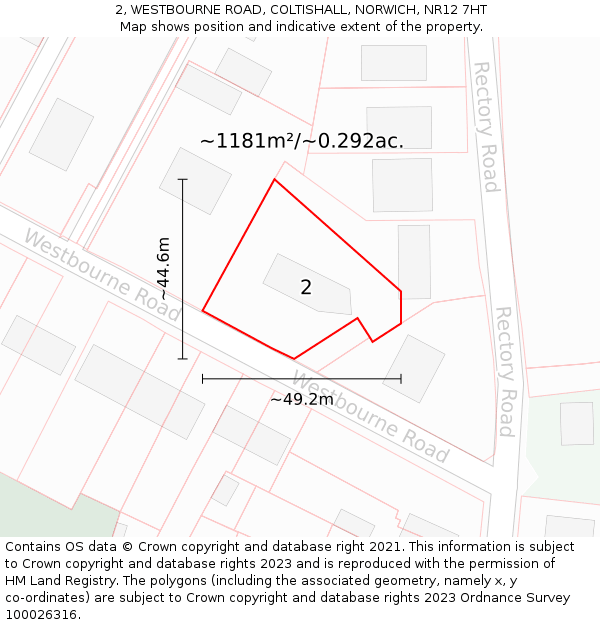 2, WESTBOURNE ROAD, COLTISHALL, NORWICH, NR12 7HT: Plot and title map