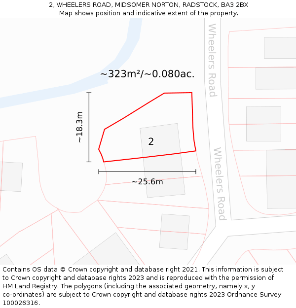2, WHEELERS ROAD, MIDSOMER NORTON, RADSTOCK, BA3 2BX: Plot and title map