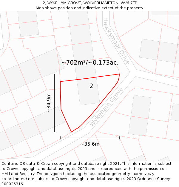 2, WYKEHAM GROVE, WOLVERHAMPTON, WV6 7TP: Plot and title map