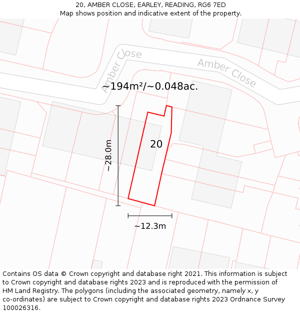 20, AMBER CLOSE, EARLEY, READING, RG6 7ED: Plot and title map