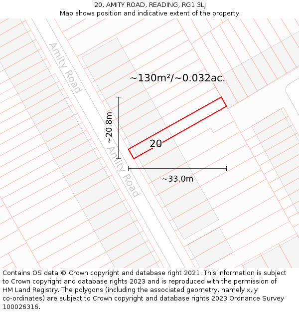20, AMITY ROAD, READING, RG1 3LJ: Plot and title map
