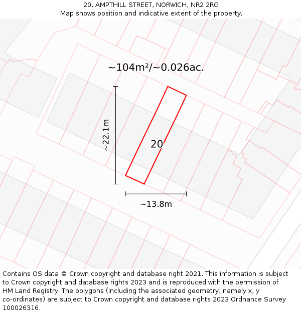 20, AMPTHILL STREET, NORWICH, NR2 2RG: Plot and title map