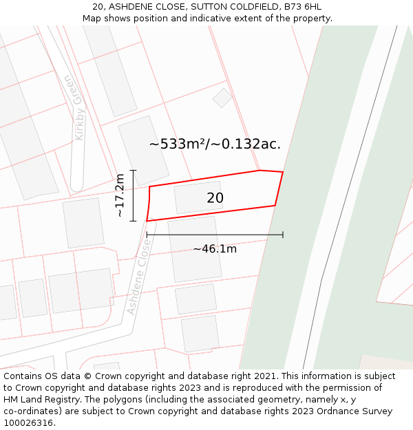 20, ASHDENE CLOSE, SUTTON COLDFIELD, B73 6HL: Plot and title map