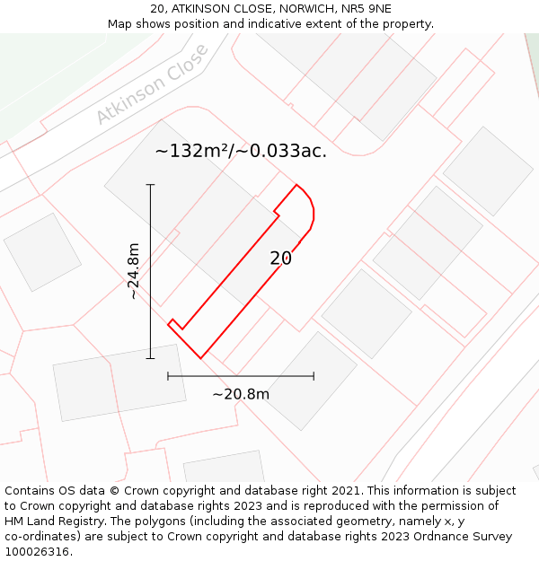 20, ATKINSON CLOSE, NORWICH, NR5 9NE: Plot and title map