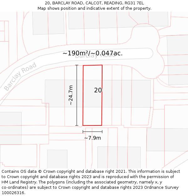20, BARCLAY ROAD, CALCOT, READING, RG31 7EL: Plot and title map