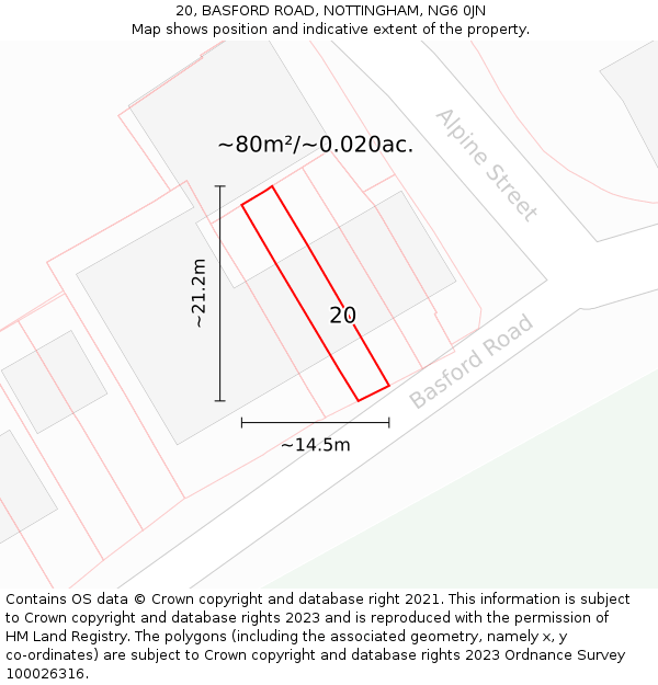 20, BASFORD ROAD, NOTTINGHAM, NG6 0JN: Plot and title map