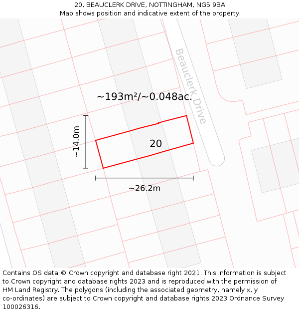 20, BEAUCLERK DRIVE, NOTTINGHAM, NG5 9BA: Plot and title map