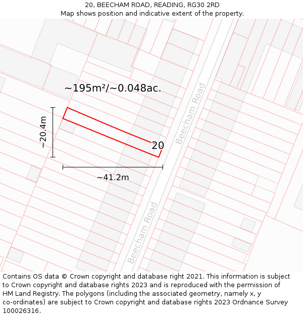 20, BEECHAM ROAD, READING, RG30 2RD: Plot and title map