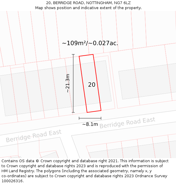 20, BERRIDGE ROAD, NOTTINGHAM, NG7 6LZ: Plot and title map