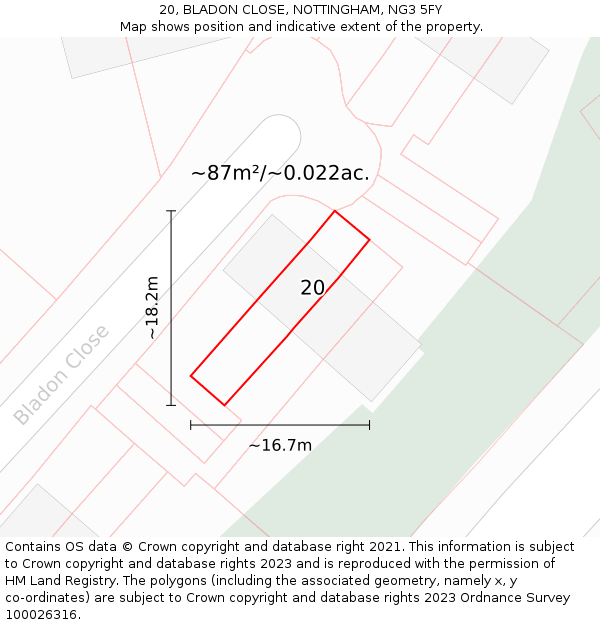 20, BLADON CLOSE, NOTTINGHAM, NG3 5FY: Plot and title map