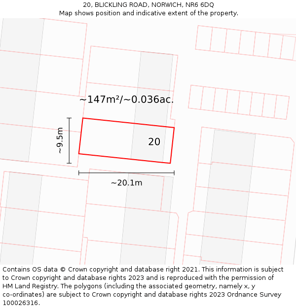 20, BLICKLING ROAD, NORWICH, NR6 6DQ: Plot and title map
