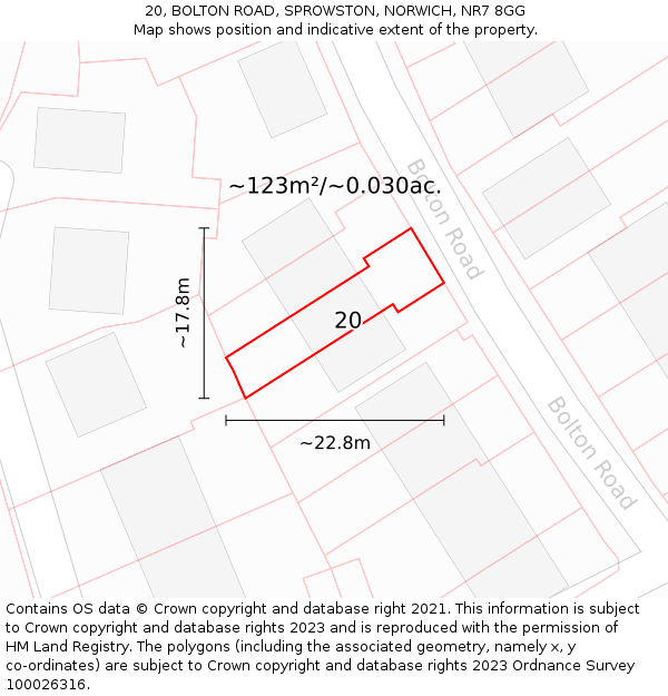 20, BOLTON ROAD, SPROWSTON, NORWICH, NR7 8GG: Plot and title map