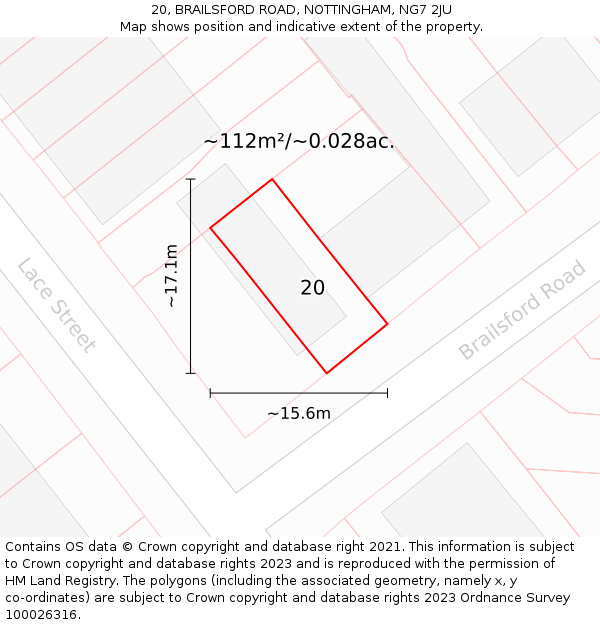 20, BRAILSFORD ROAD, NOTTINGHAM, NG7 2JU: Plot and title map