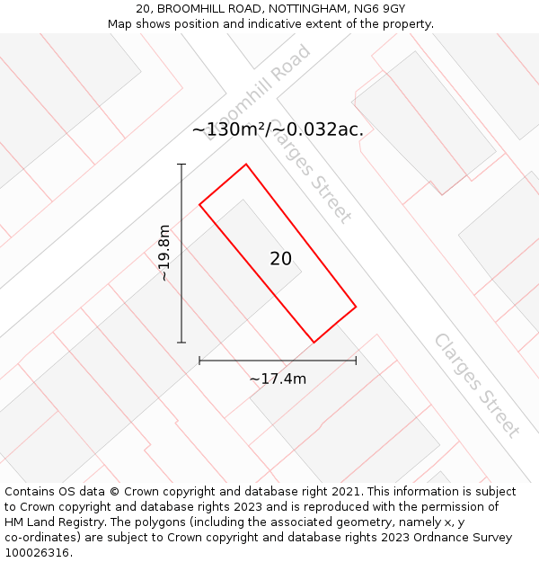 20, BROOMHILL ROAD, NOTTINGHAM, NG6 9GY: Plot and title map
