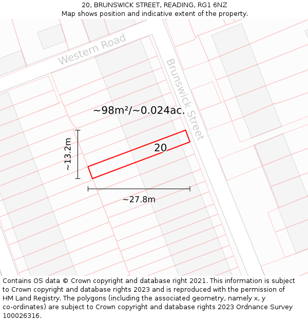 20, BRUNSWICK STREET, READING, RG1 6NZ: Plot and title map