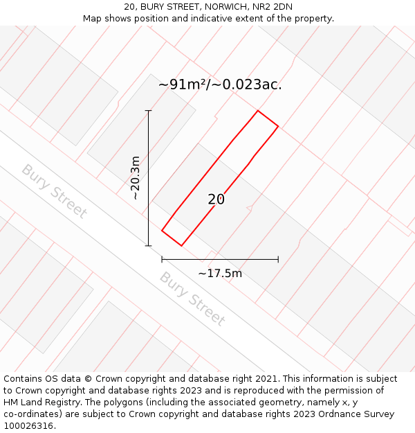 20, BURY STREET, NORWICH, NR2 2DN: Plot and title map