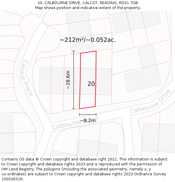 20, CALBOURNE DRIVE, CALCOT, READING, RG31 7DB: Plot and title map