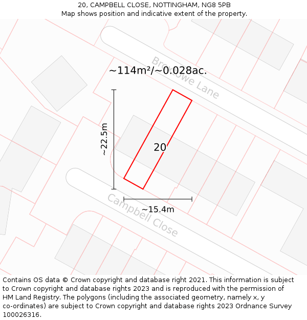 20, CAMPBELL CLOSE, NOTTINGHAM, NG8 5PB: Plot and title map