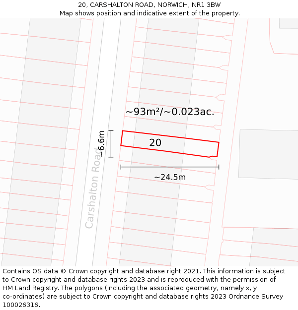 20, CARSHALTON ROAD, NORWICH, NR1 3BW: Plot and title map