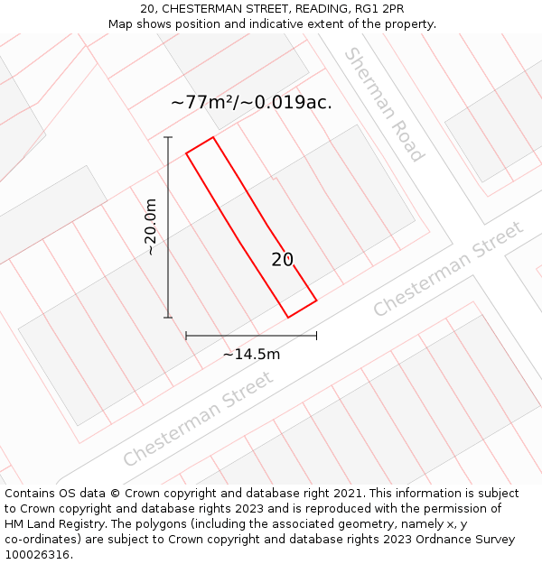 20, CHESTERMAN STREET, READING, RG1 2PR: Plot and title map