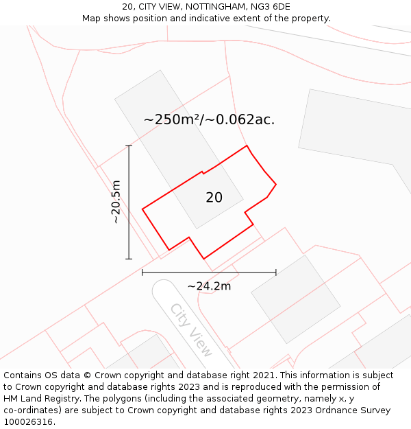 20, CITY VIEW, NOTTINGHAM, NG3 6DE: Plot and title map