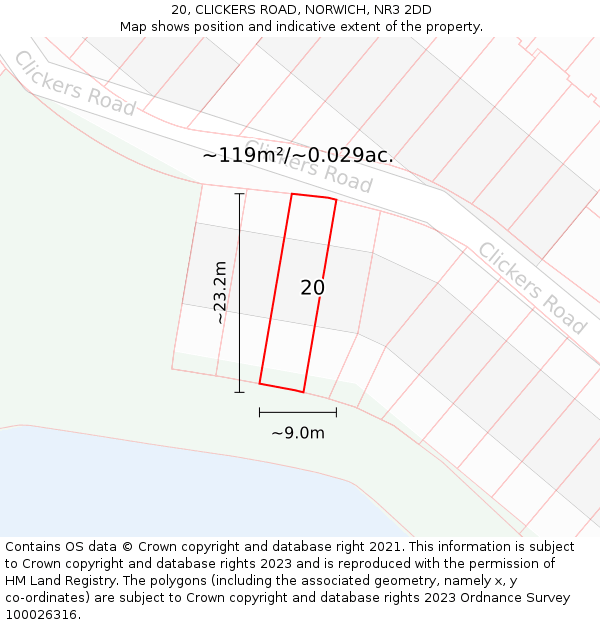 20, CLICKERS ROAD, NORWICH, NR3 2DD: Plot and title map