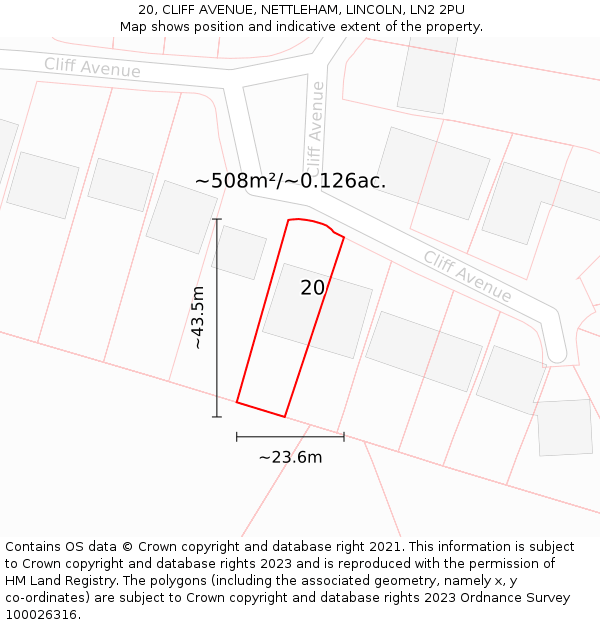 20, CLIFF AVENUE, NETTLEHAM, LINCOLN, LN2 2PU: Plot and title map