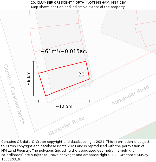 20, CLUMBER CRESCENT NORTH, NOTTINGHAM, NG7 1EY: Plot and title map