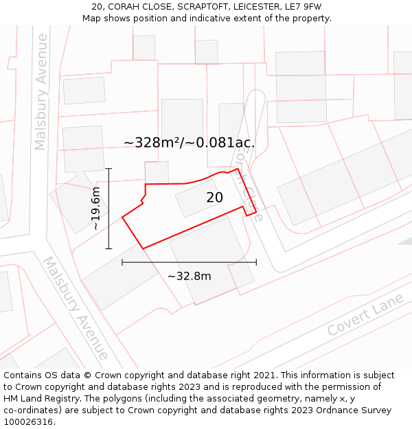 20, CORAH CLOSE, SCRAPTOFT, LEICESTER, LE7 9FW: Plot and title map