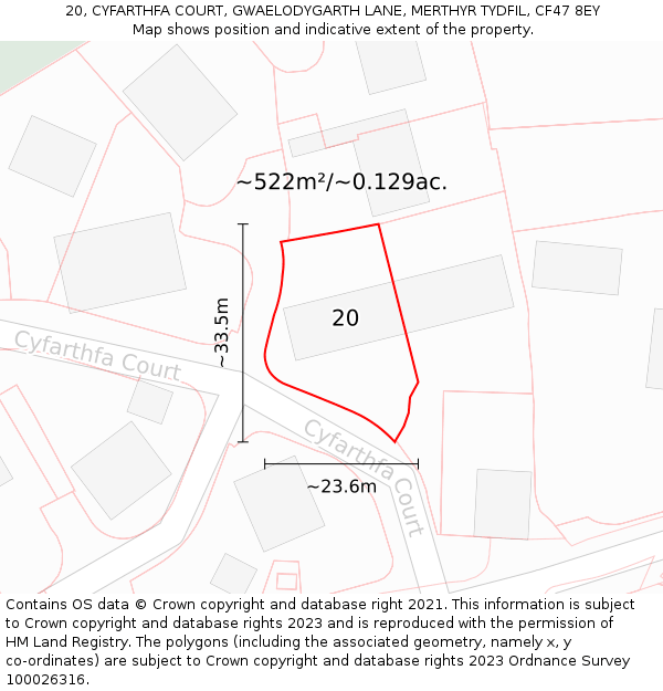 20, CYFARTHFA COURT, GWAELODYGARTH LANE, MERTHYR TYDFIL, CF47 8EY: Plot and title map