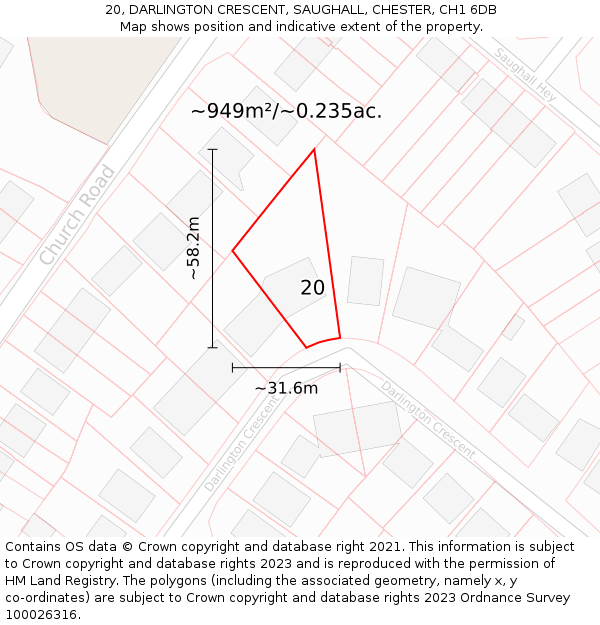 20, DARLINGTON CRESCENT, SAUGHALL, CHESTER, CH1 6DB: Plot and title map