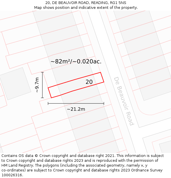 20, DE BEAUVOIR ROAD, READING, RG1 5NS: Plot and title map