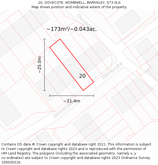 20, DOVECOTE, WOMBWELL, BARNSLEY, S73 0LS: Plot and title map