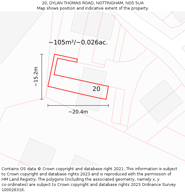 20, DYLAN THOMAS ROAD, NOTTINGHAM, NG5 5UA: Plot and title map