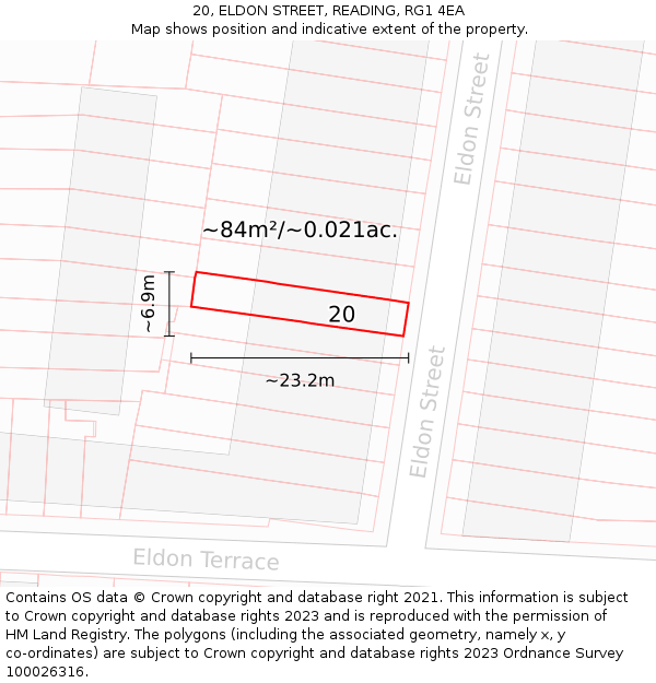 20, ELDON STREET, READING, RG1 4EA: Plot and title map