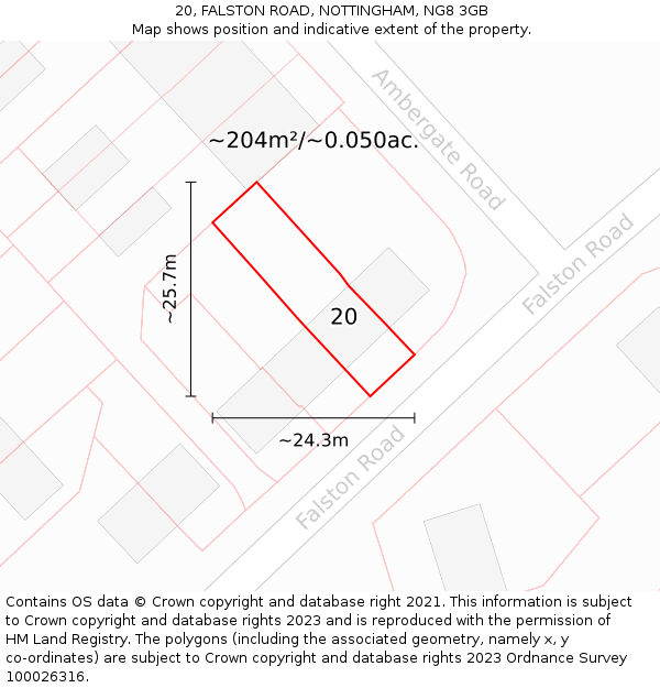 20, FALSTON ROAD, NOTTINGHAM, NG8 3GB: Plot and title map