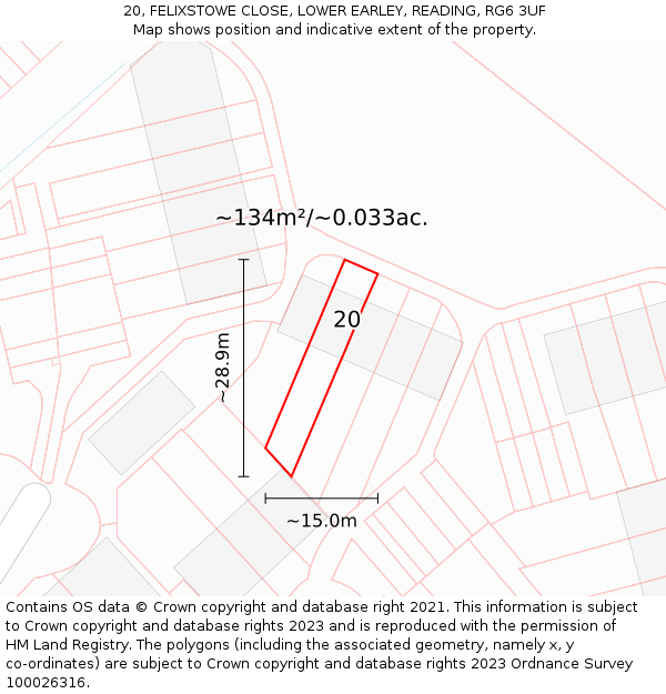 20, FELIXSTOWE CLOSE, LOWER EARLEY, READING, RG6 3UF: Plot and title map