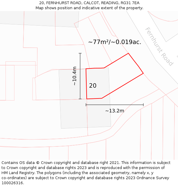 20, FERNHURST ROAD, CALCOT, READING, RG31 7EA: Plot and title map