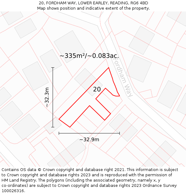 20, FORDHAM WAY, LOWER EARLEY, READING, RG6 4BD: Plot and title map