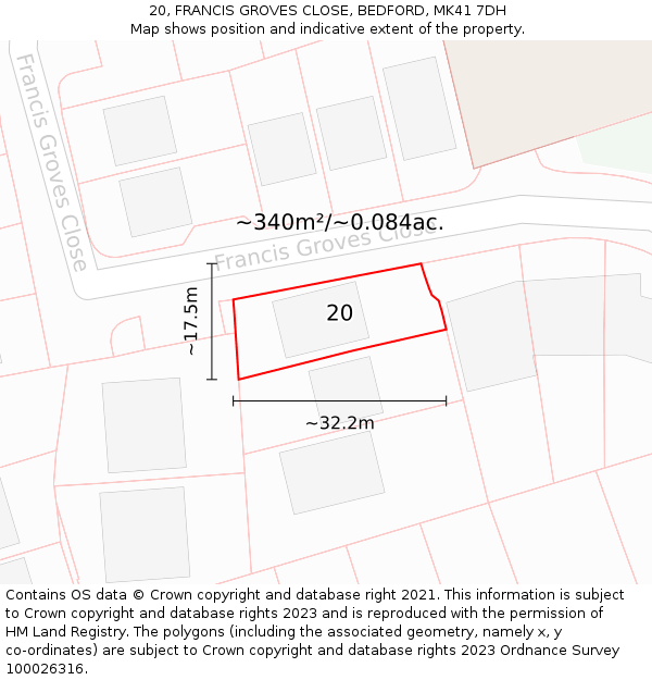 20, FRANCIS GROVES CLOSE, BEDFORD, MK41 7DH: Plot and title map