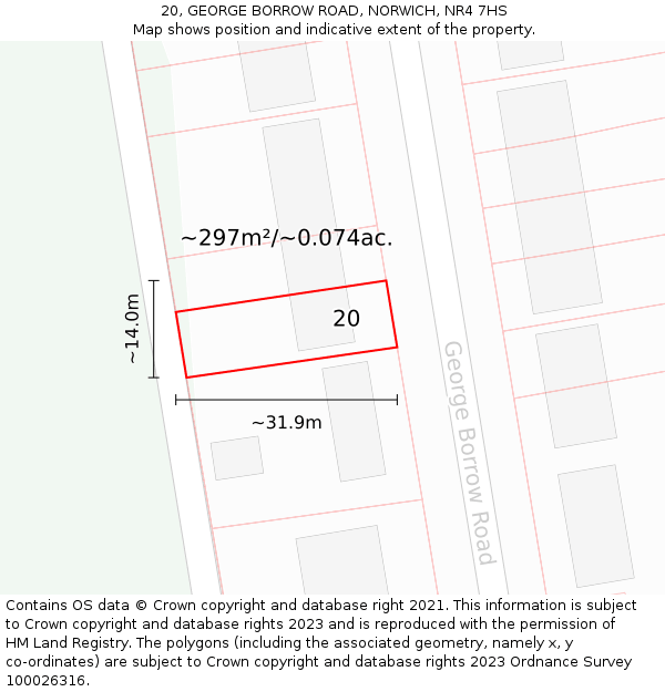 20, GEORGE BORROW ROAD, NORWICH, NR4 7HS: Plot and title map