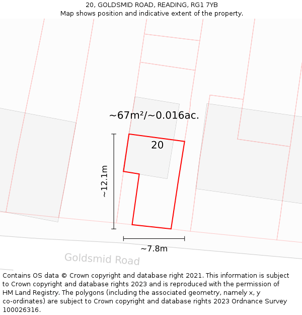 20, GOLDSMID ROAD, READING, RG1 7YB: Plot and title map