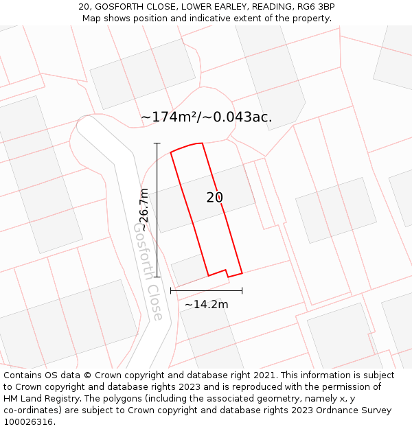 20, GOSFORTH CLOSE, LOWER EARLEY, READING, RG6 3BP: Plot and title map