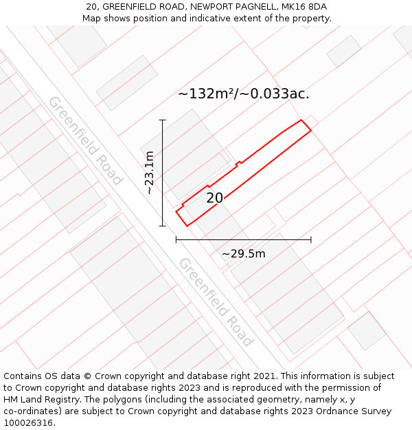 20, GREENFIELD ROAD, NEWPORT PAGNELL, MK16 8DA: Plot and title map