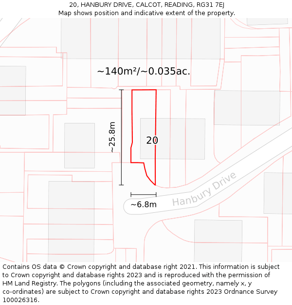 20, HANBURY DRIVE, CALCOT, READING, RG31 7EJ: Plot and title map